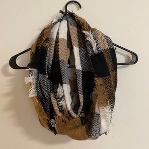 Camel/Black/White Plaid Infinity Scarf